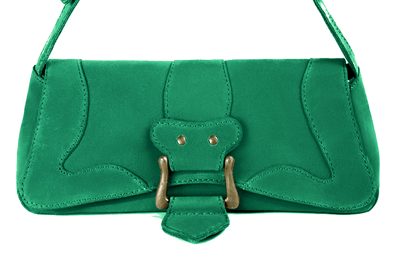 Dress small handbag in emerald green leather - Profile view